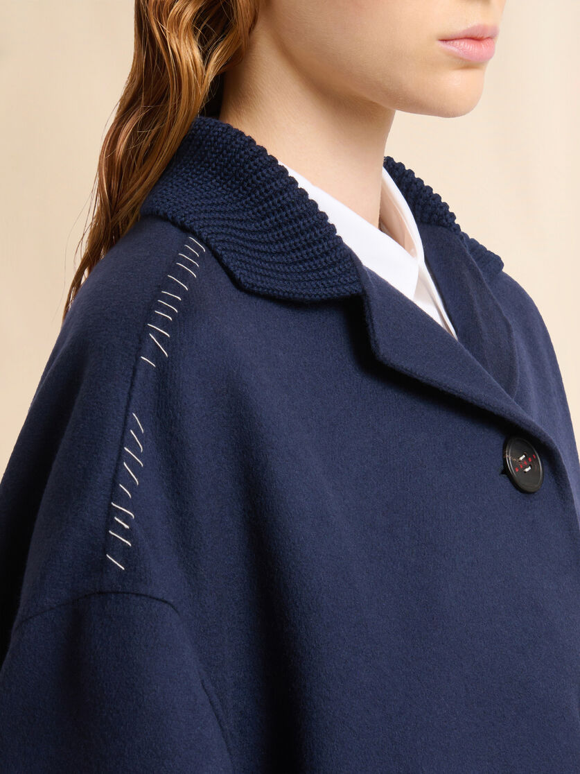 Deep blue wool and cashmere jacket with knit trims - Jackets - Image 5