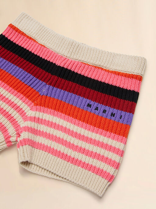 Culotte in maglia di cotone beige a righe - Pantaloni