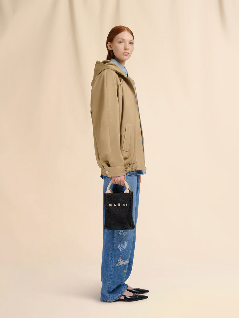 Brown raffia-effect tote mini bag - Shopping Bags - Image 2