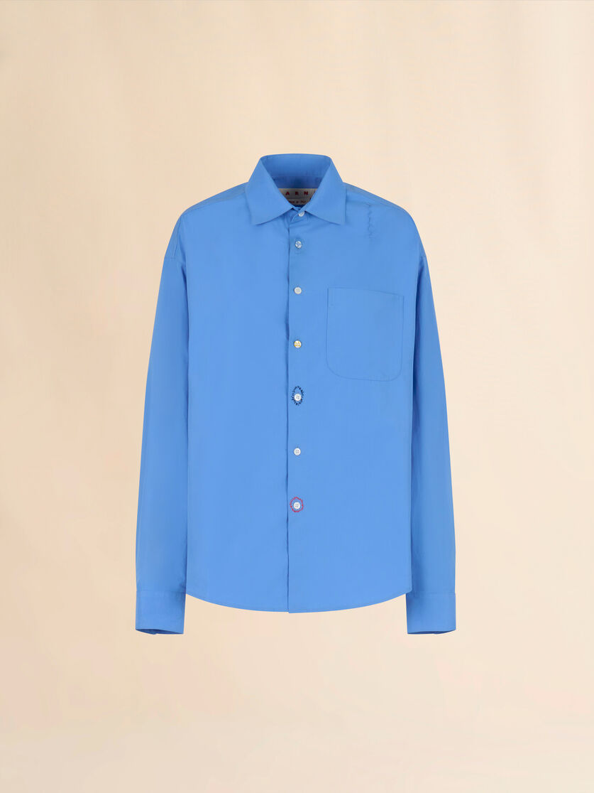 Blue organic poplin shirt with Marni Mending - Shirts - Image 1