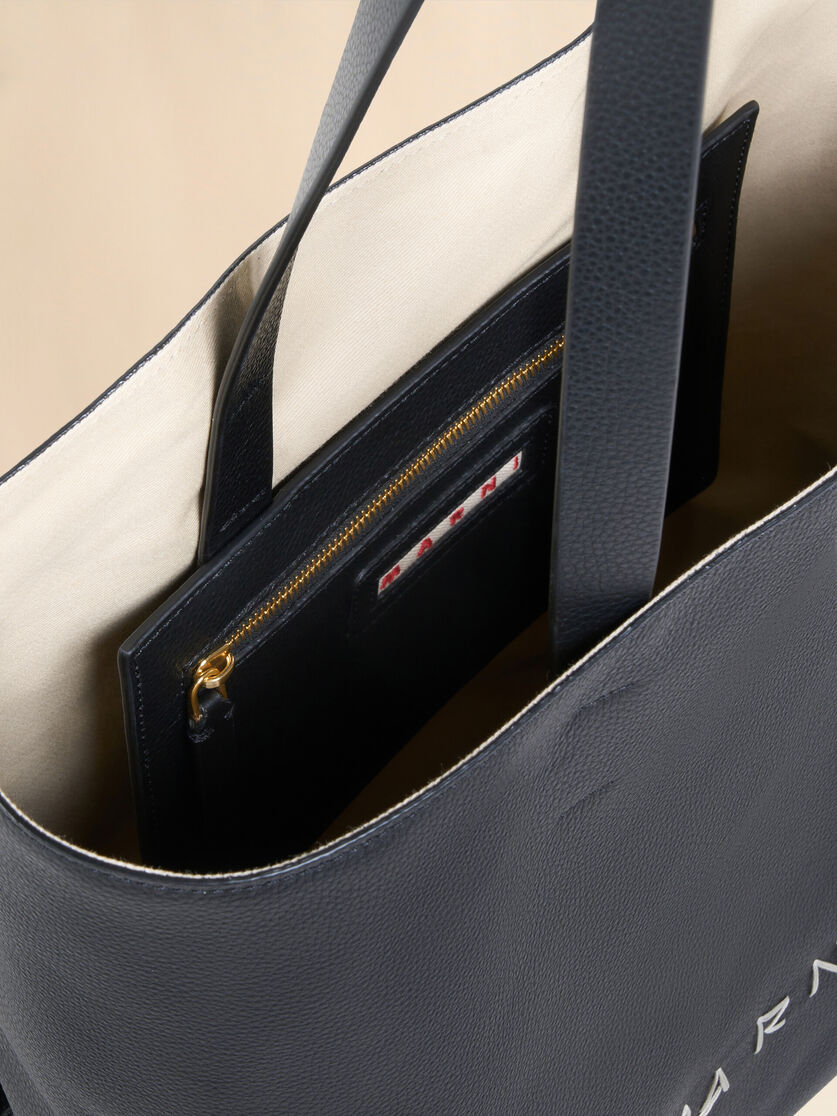 Black leather Museo Soft Tote large with Marni Symbol embroidery - Shopping Bags - Image 3