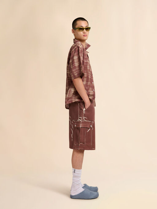 Brown screen-printed denim cargo shorts - Pants