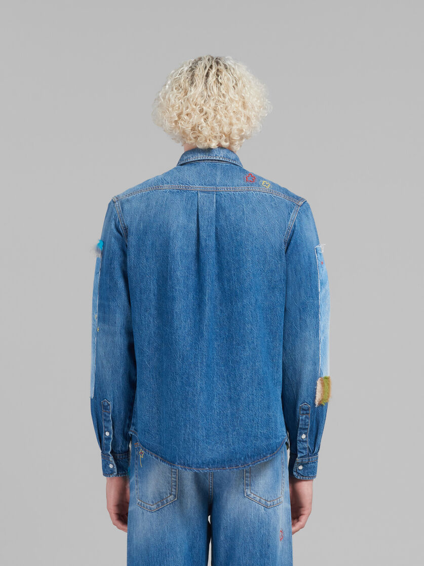 Blue organic denim shirt with mohair patches | Marni