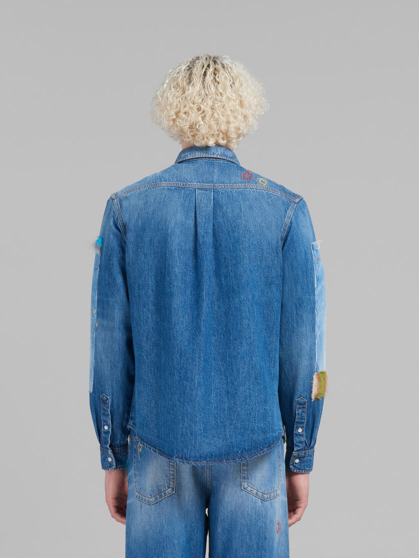 Blue bio denim shirt with mohair patches - Shirts - Image 3