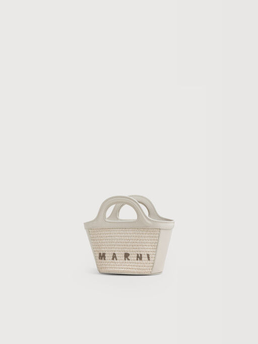 Mini-Tasche Tropicalia aus elfenbeinfarbenem Leder und Material in Bast-Optik - Handtaschen