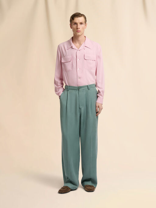 Green satin wide-leg trousers - Pants