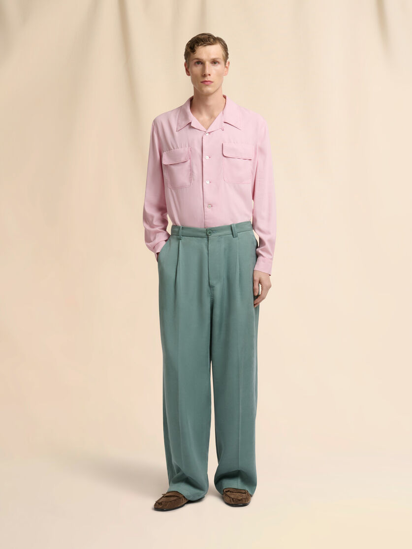 Green satin wide-leg trousers, Image 2