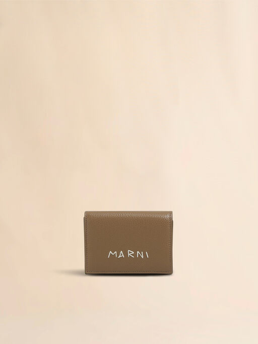 Brown leather trifold wallet with Marni Mending embroidery - Wallets