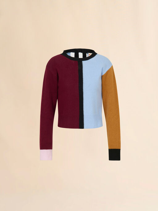 Blue and burgundy cashmere color-block sweater - Pullovers