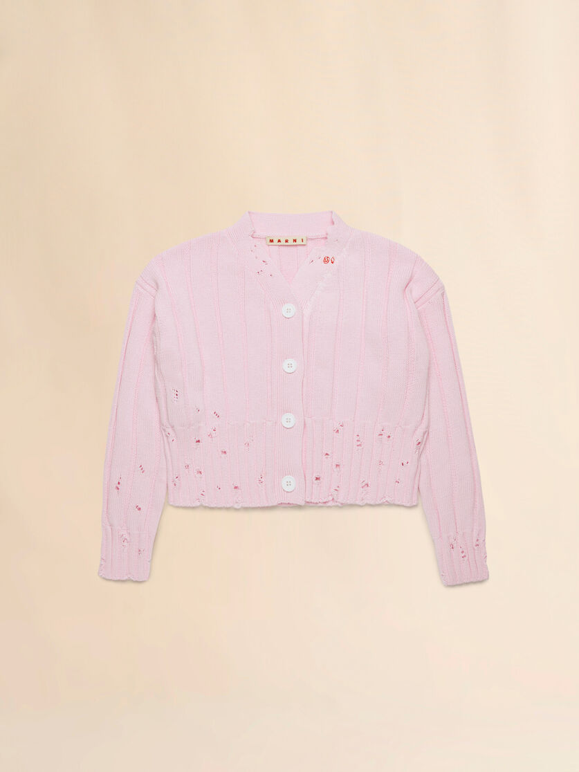 Pink ribbed cardigan - Knitwear - Image 1