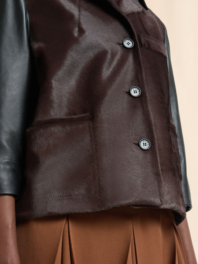 Black leather and pony hair jacket - Jackets - Image 5