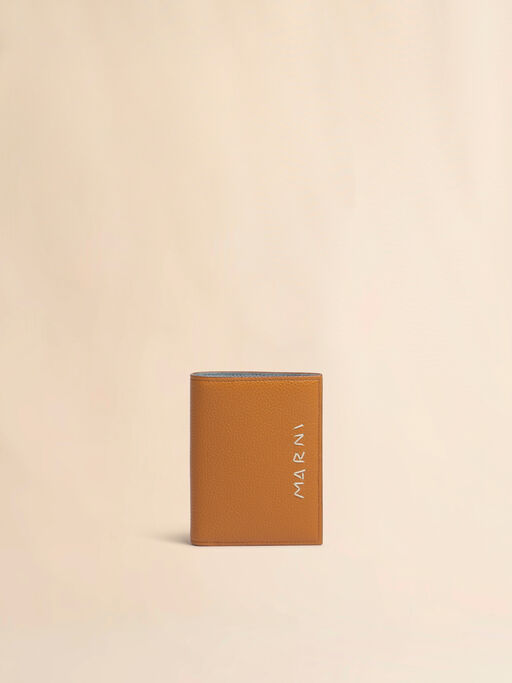 ブラウン レザー製 二つ折りウォレット、Marni Mending刺繍入り - 財布