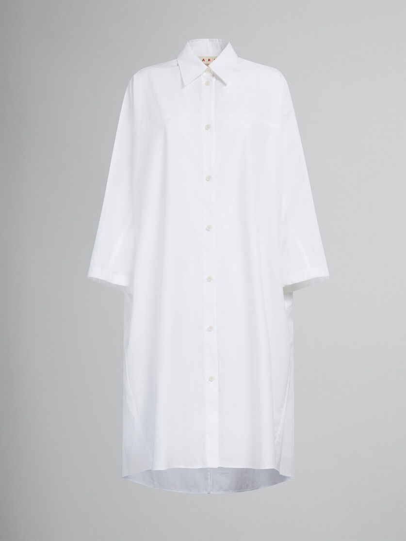 ホワイト オーガニックポプリン製 オーバーサイズ シャツドレス - ドレス - Image 1