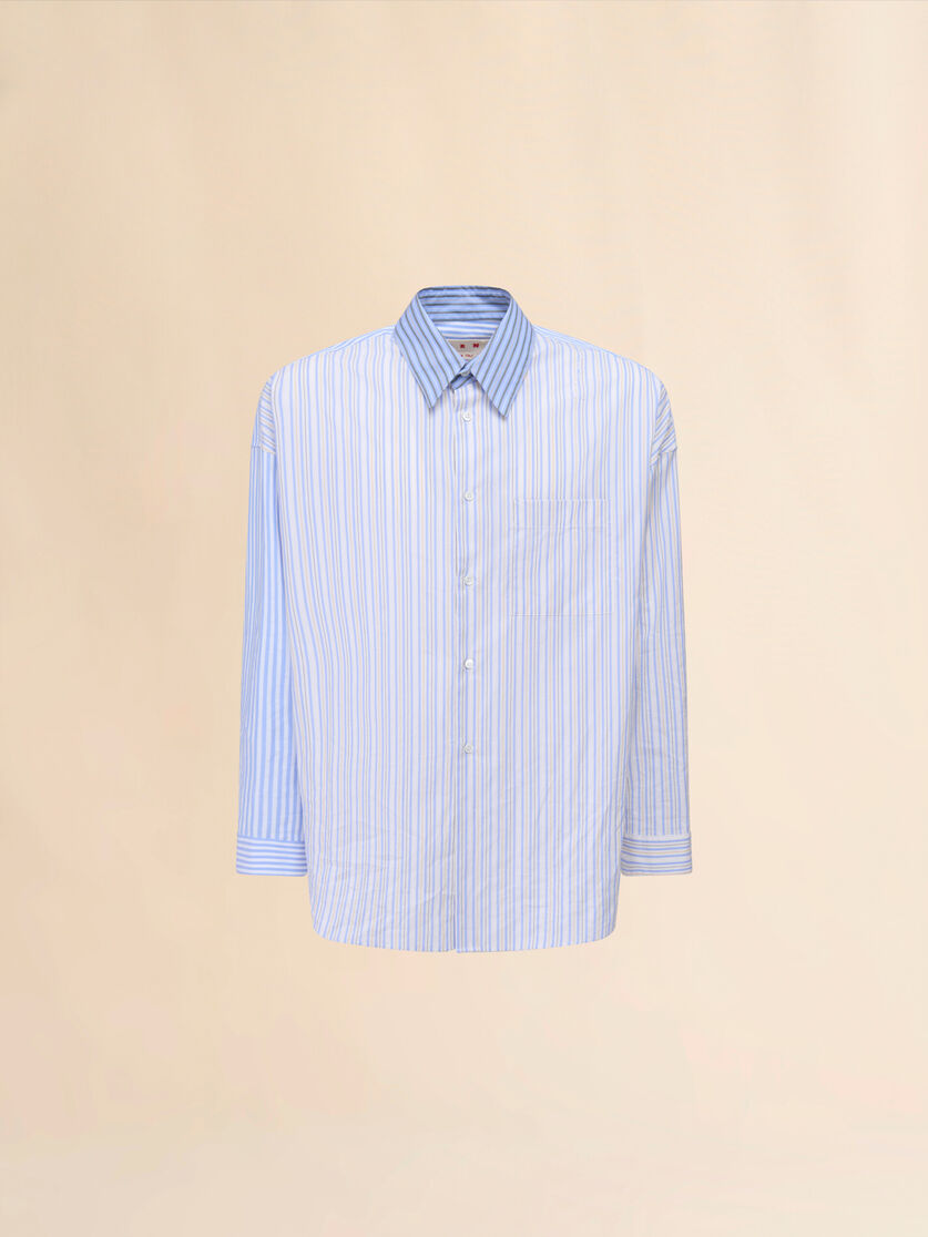 Light blue organic poplin shirt with mixed stripes - Shirts - Image 1
