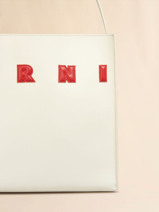 Small white leather Museo hobo bag with patches - Shopping Bags