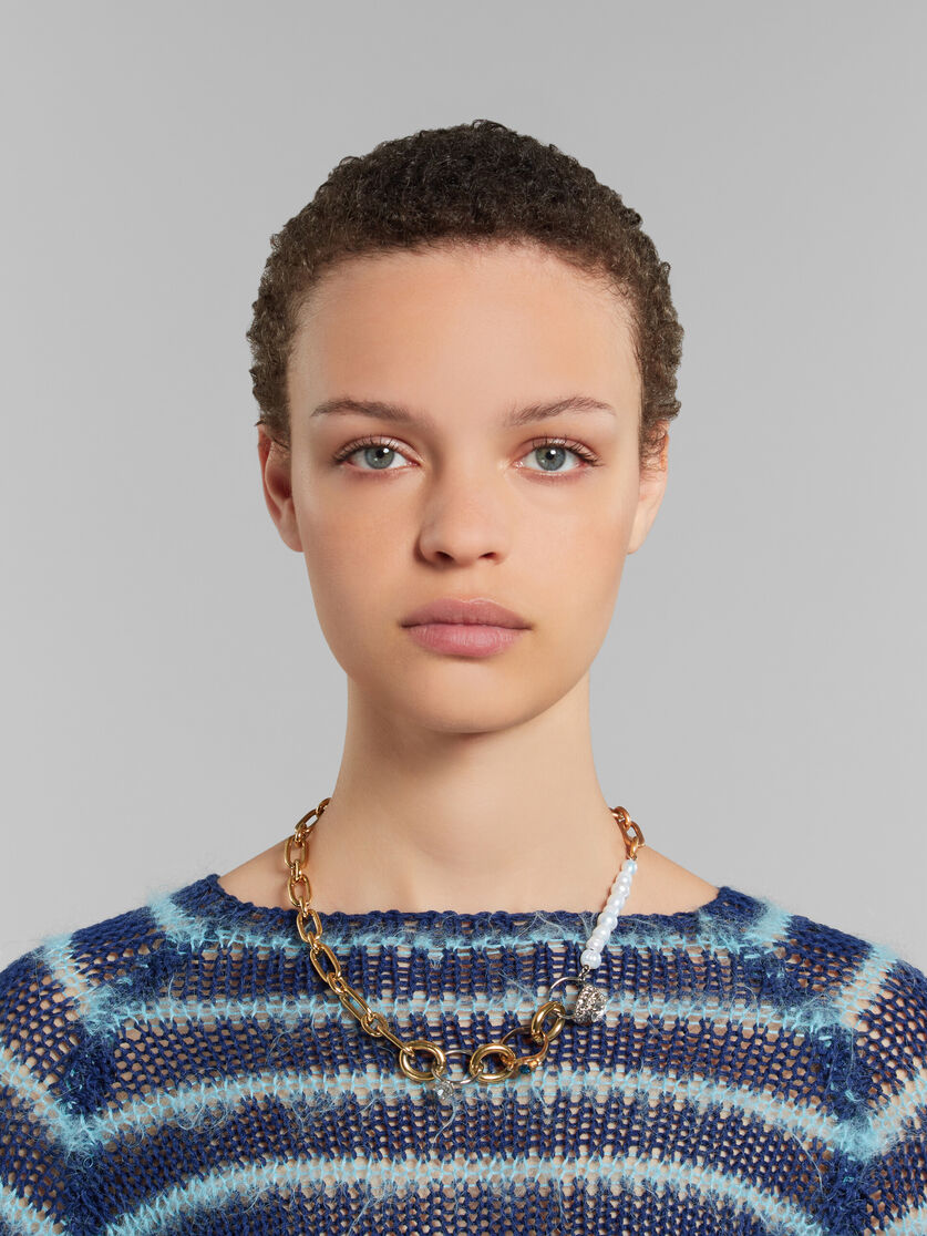 ミックスリンクのチェーンネックレス、パールとリング付き | Marni
