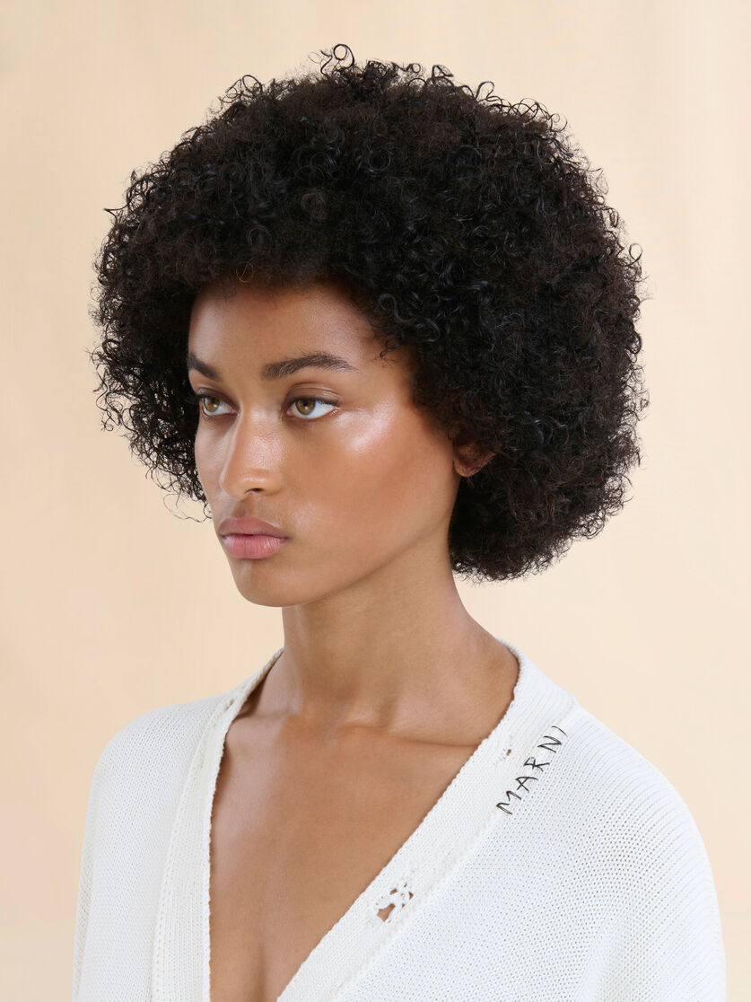 Black dishevelled cotton cardigan with Marni Mending logo - Pullovers - Image 4