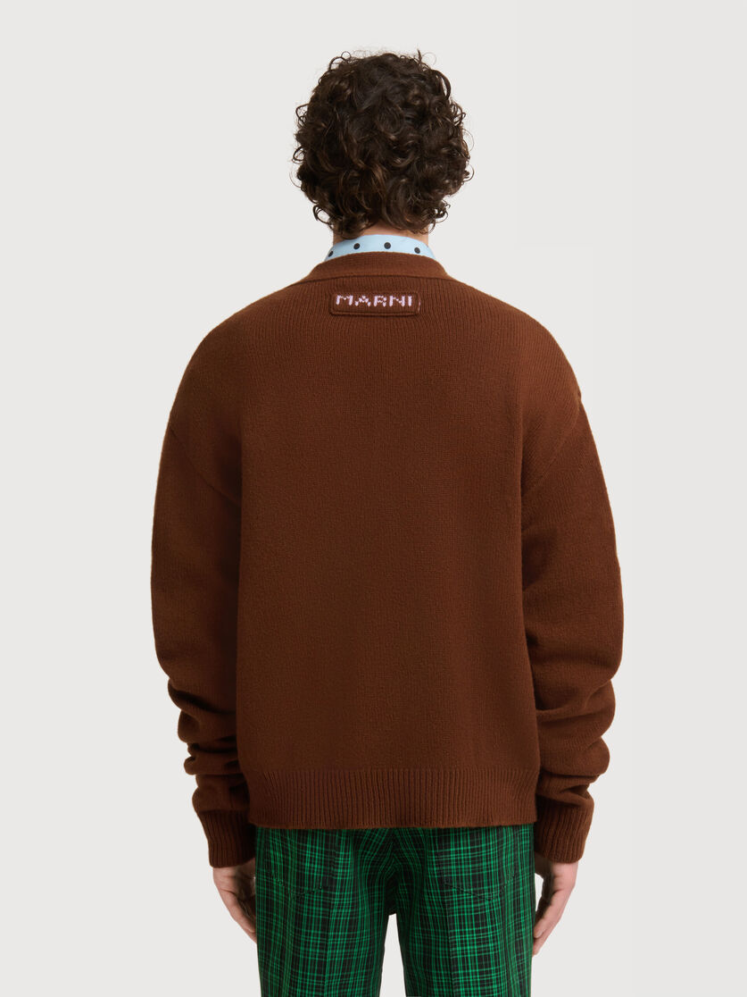 Brown wool-cashmere cardigan with flower embroidery, Image 4