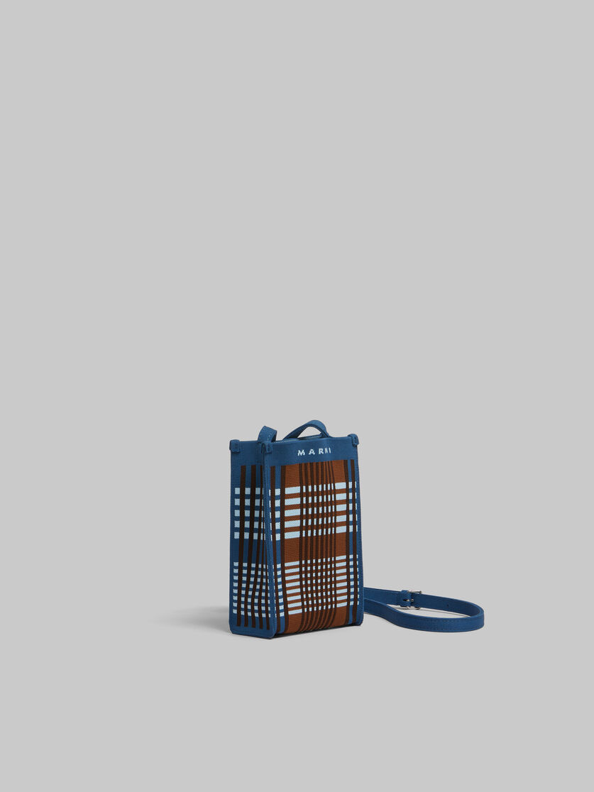 Mini-sac porté épaule en jacquard à carreaux bleus et marron - Sacs portés épaule - Image 5