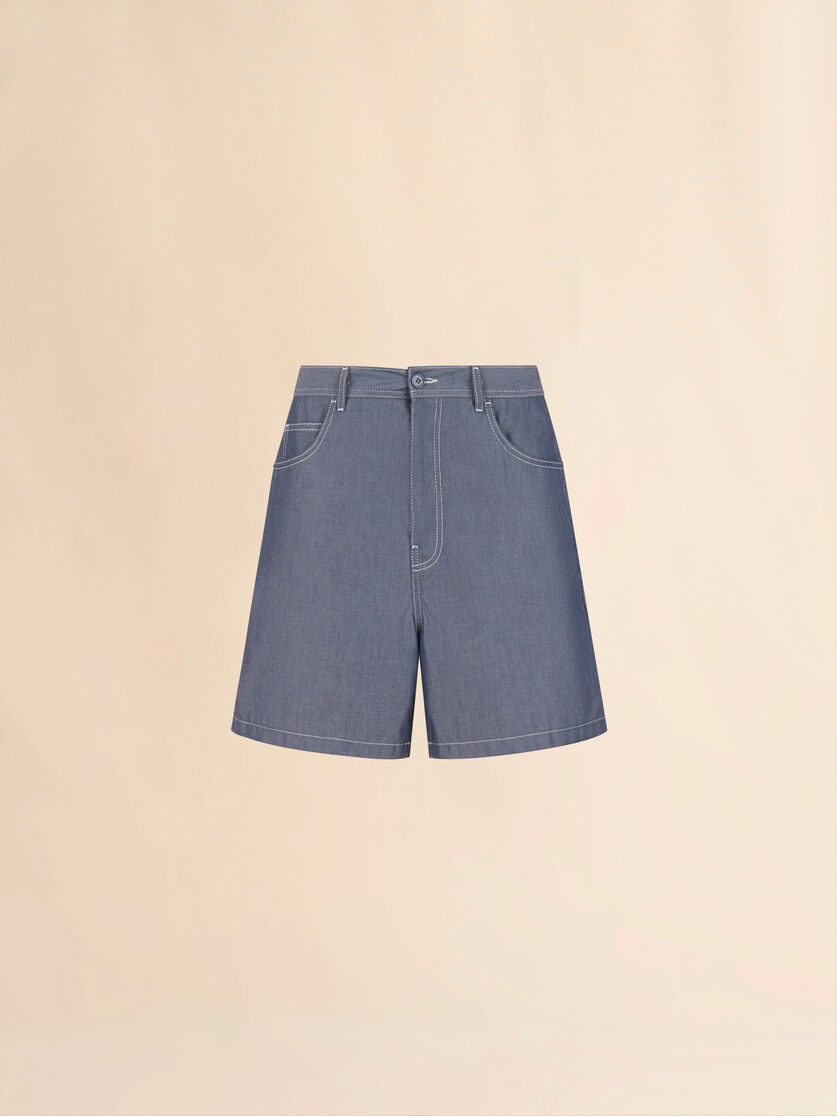 Blue chambray shorts with back adjuster - Pants - Image 1