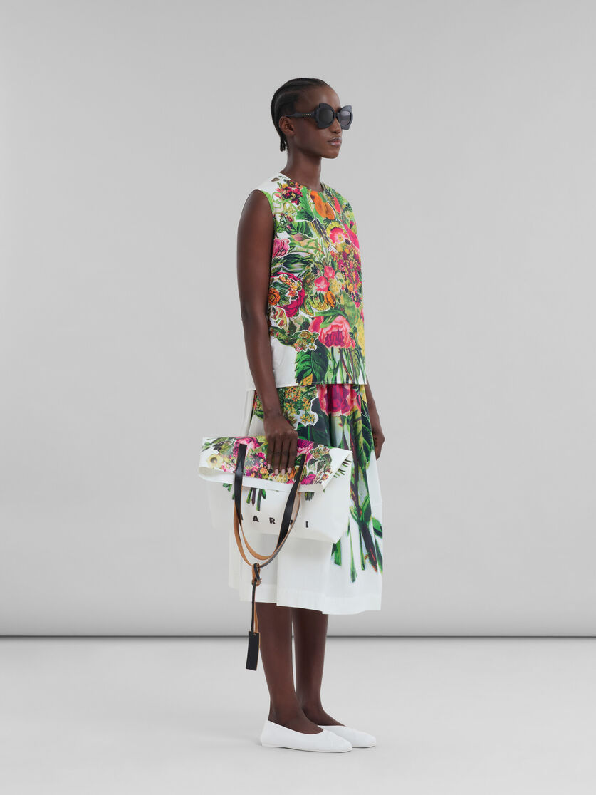 White poplin sleeveless top with Mystical Bloom print | Marni