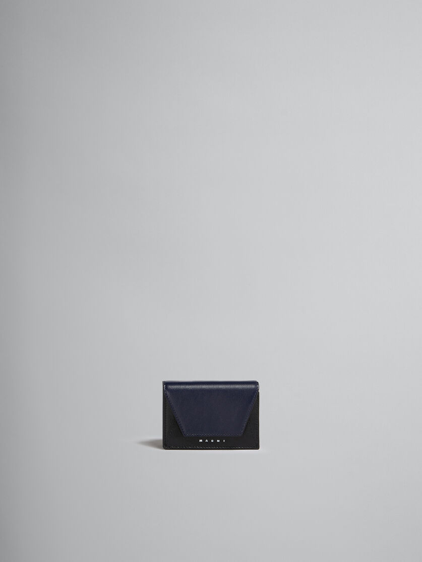 ネイビーブルーとブラック レザー製三つ折りウォレット | Marni