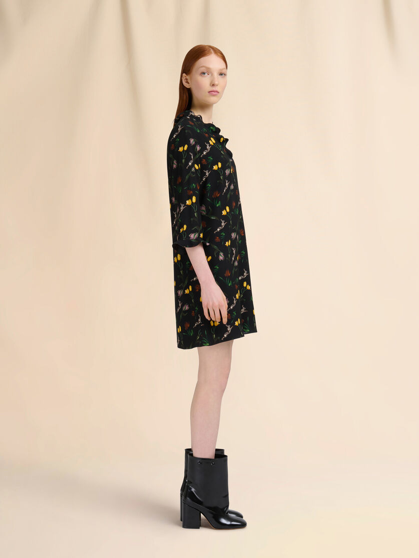 Black envers satin mini dress with Tulips and Hares print - Dresses - Image 6