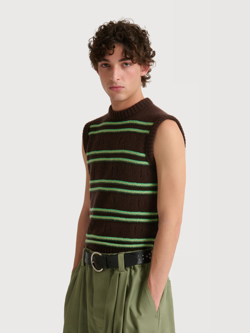 Brown cashmere vest with openwork knit, Image 4