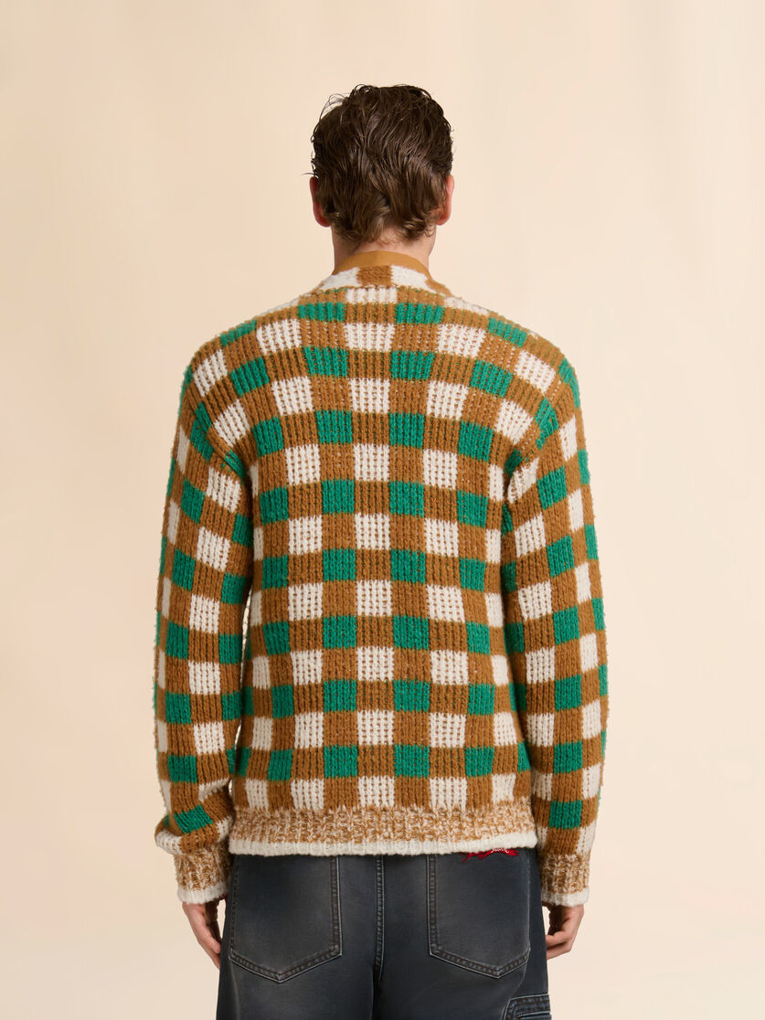 Green wool and mohair cardigan with chequerboard motif, Image 3