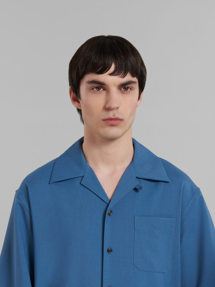 Light blue tropical wool bowling shirt - Shirts - Image 4
