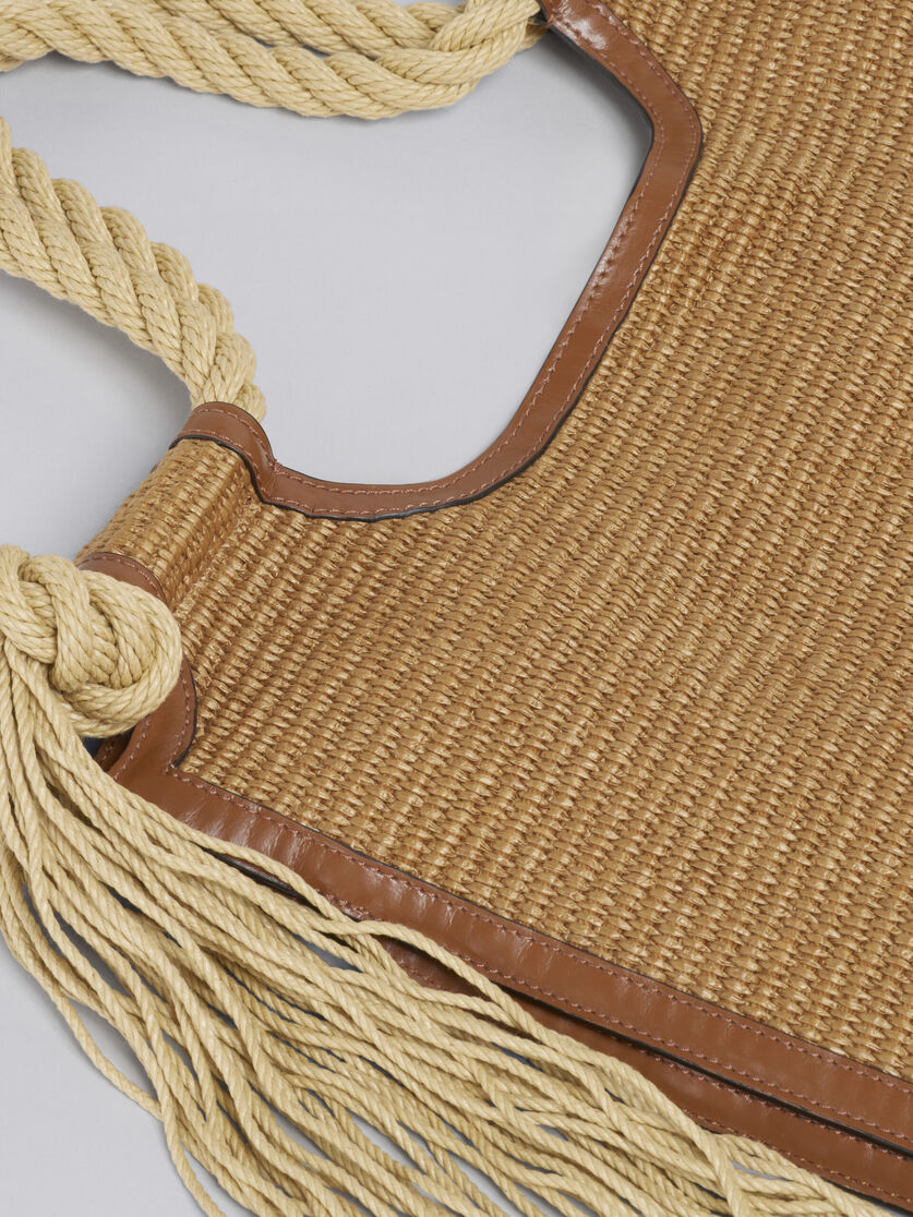 MARCEL summer bag in raffia-effect fabric, with brown leather and rope handles - Handbags - Image 5
