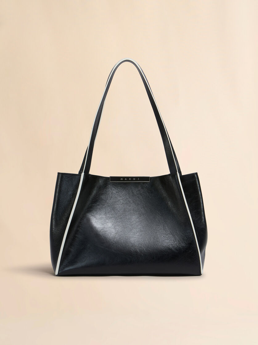 Black leather Cresta E/W small tote bag - Shopping Bags - Image 1