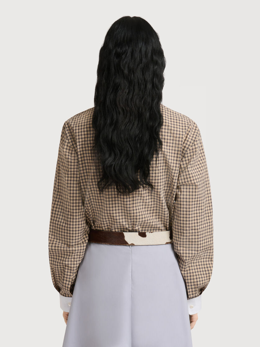 Brown checked poplin top with ruched front, Image 4