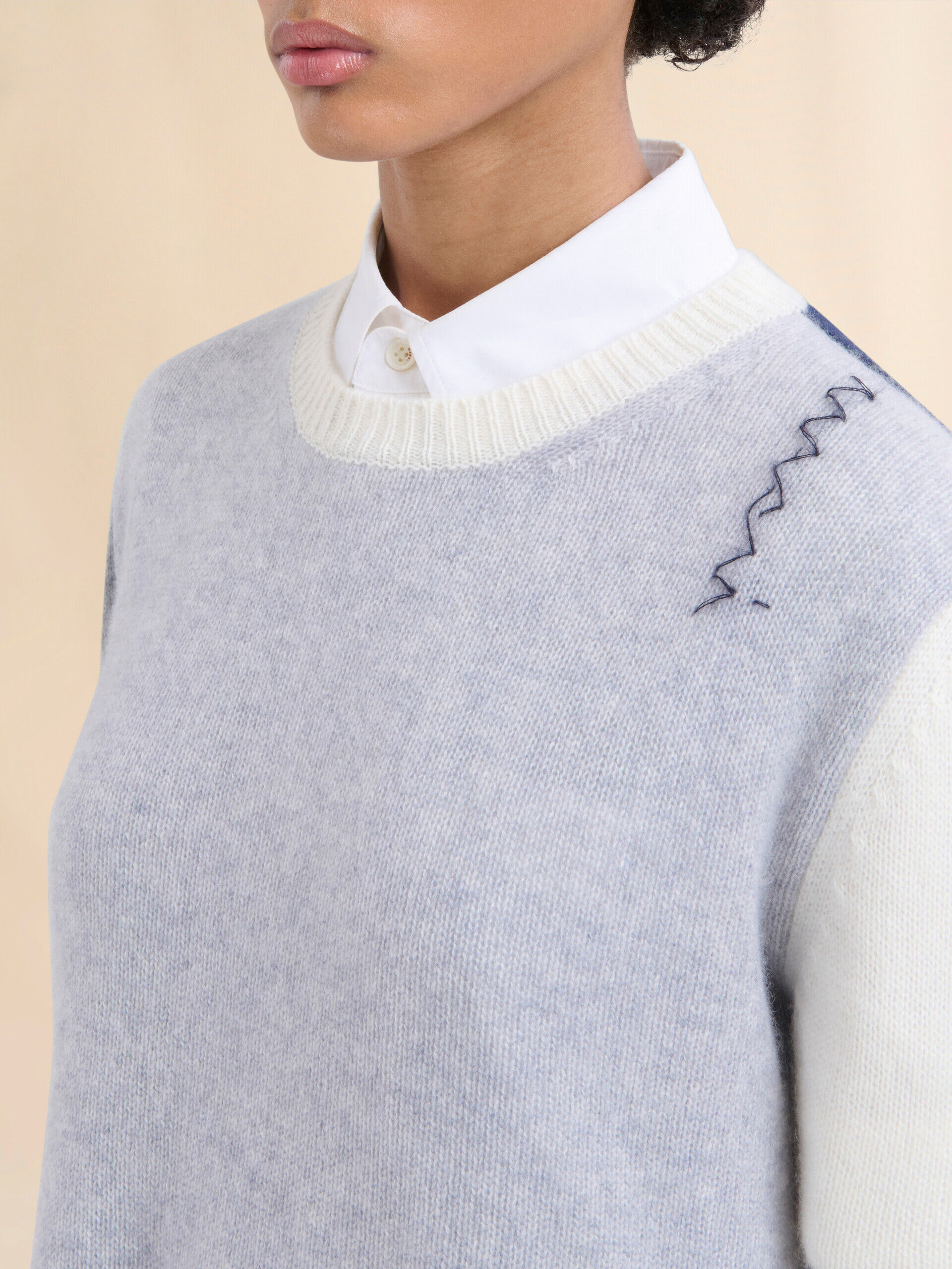 グレー カラーブロックカシミアジャンパー、マルニシンボル入り | Marni