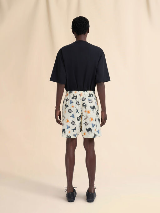 Cream poplin Bermuda shorts with Wolves, Ravens and Doves print - Swimwear