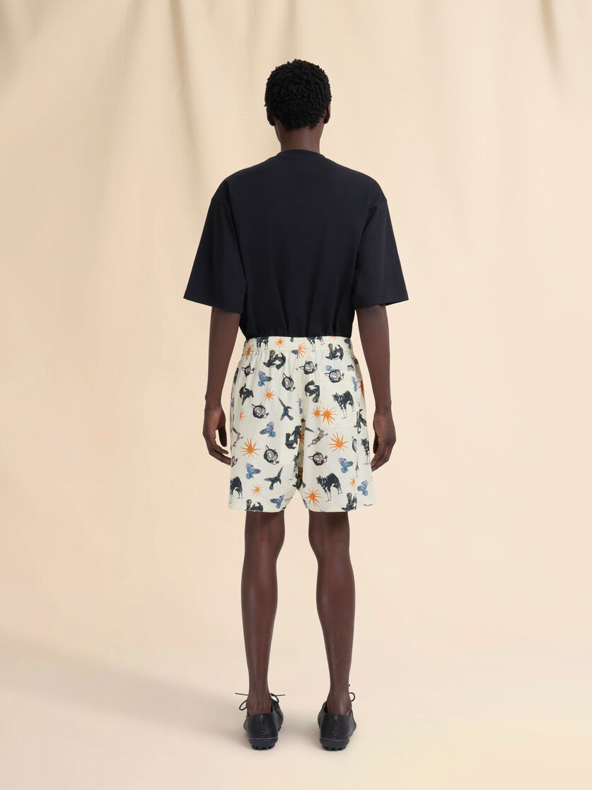 Blue poplin Bermuda shorts with Wolves, Ravens and Doves print - Swimwear - Image 3
