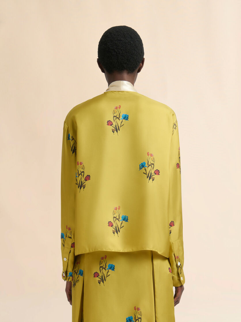 Yellow silk twill shirt with tulip print - Shirts - Image 3