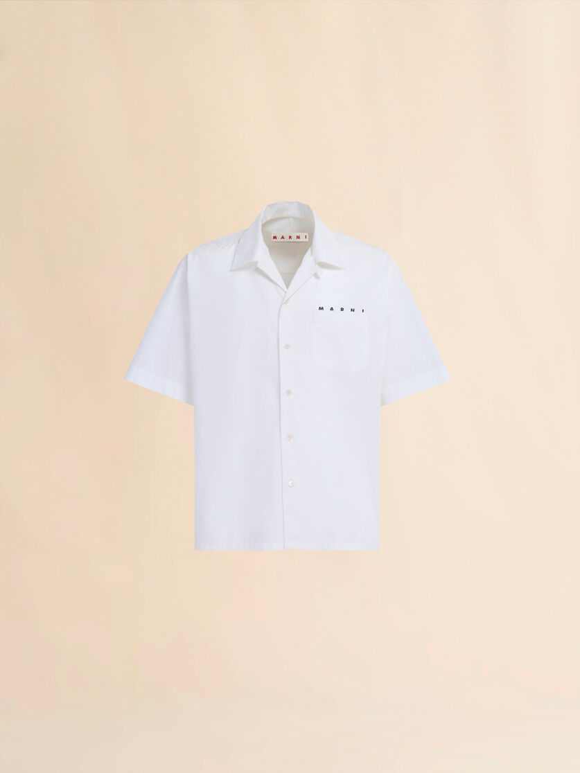 White organic poplin bowling shirt with hidden logo - Shirts - Image 1