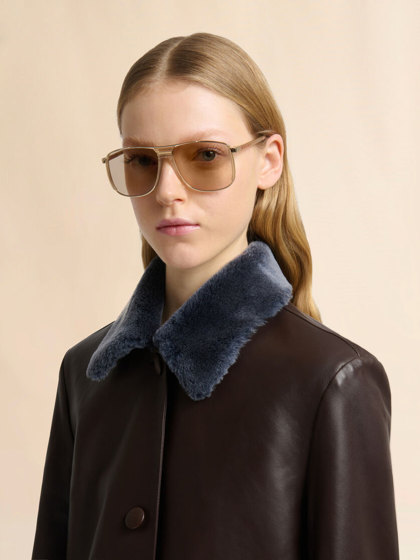 Brown nappa baby jacket with shearling trims, Image 4