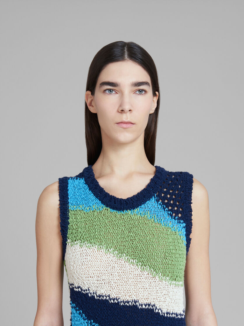 Blue knitted cotton dress with wavy stripes | Marni