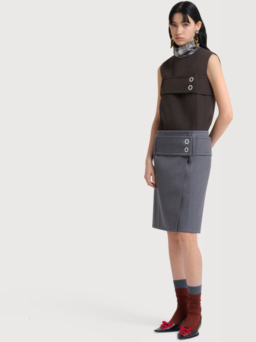 Grey wool wrap skirt with wide belt - Skirts