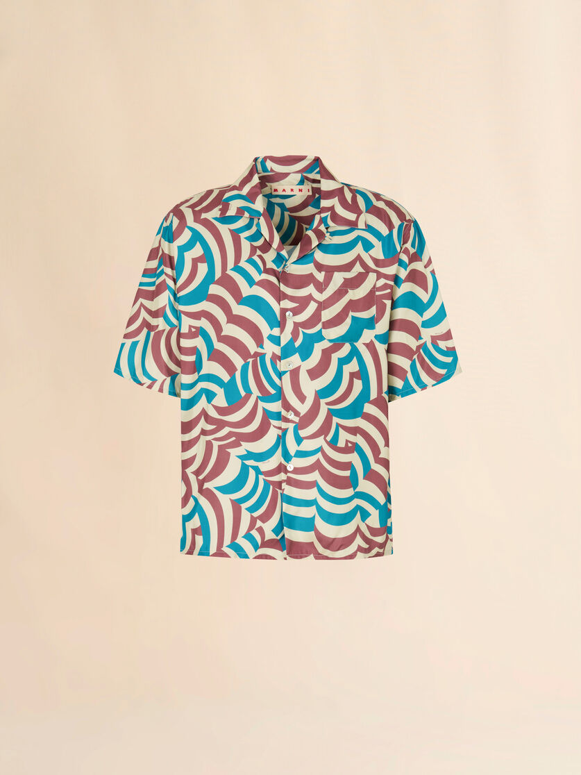 Brown and turquoise twill bowling shirt with Yoyo print, Image 1