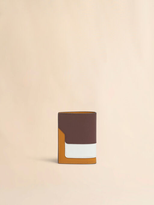 ブラウン ホワイト マスタード サフィアーノレザー製二つ折りウォレット - 財布