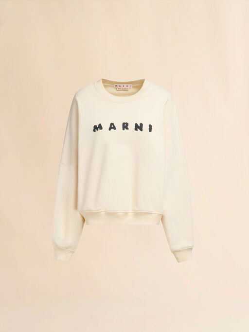 Felpa in cotone bianco avorio con stampa Marni - Maglieria