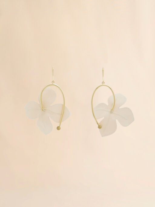 Boucles d'oreilles pendantes en popeline rose et cr&egrave;me avec fleurs - Boucles d&rsquo;oreilles