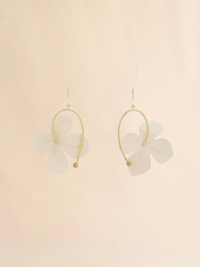 Boucles d'oreilles pendantes en popeline rose et cr&egrave;me avec fleurs, Image 3