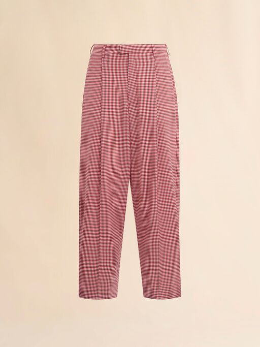 Red and white gingham wool trousers - Pants
