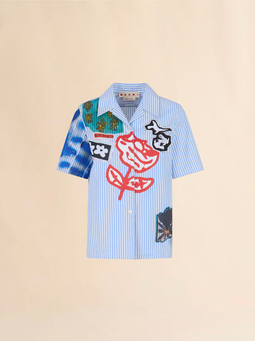 Camicia bowling in popeline a righe blu - Camicie