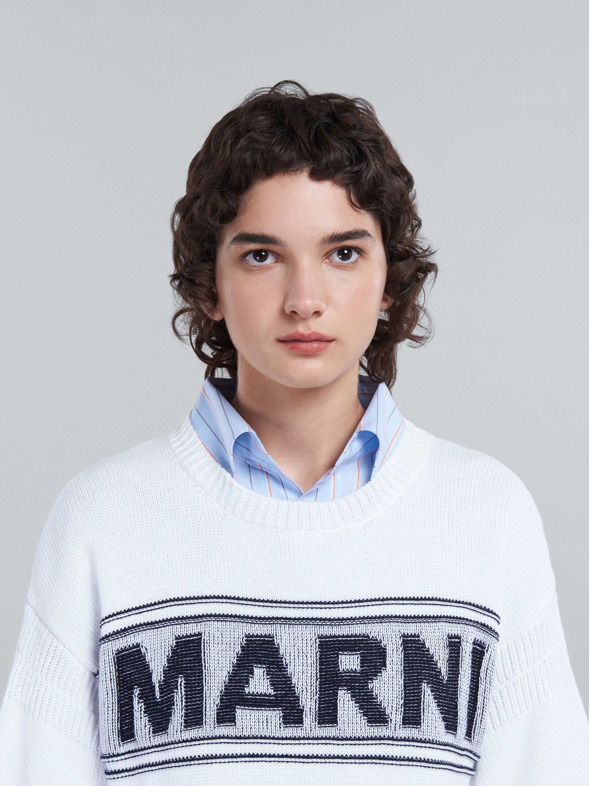 White cotton sweater with logo | Marni