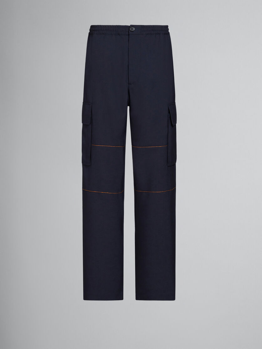 Blue tropical wool cargo pants with stitching - Pants - Image 1